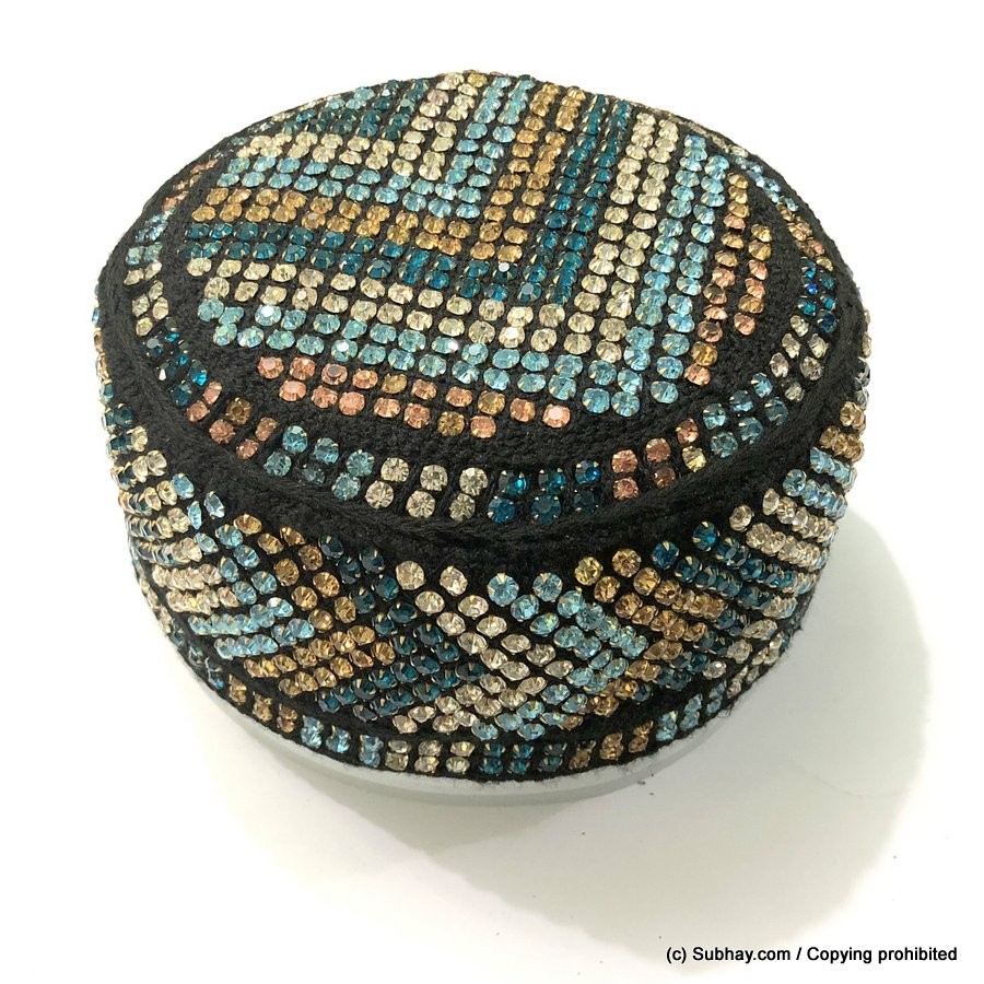 Multi Color Round Full Sindhi Nagina /  Zircon Cap or Topi MKC-567